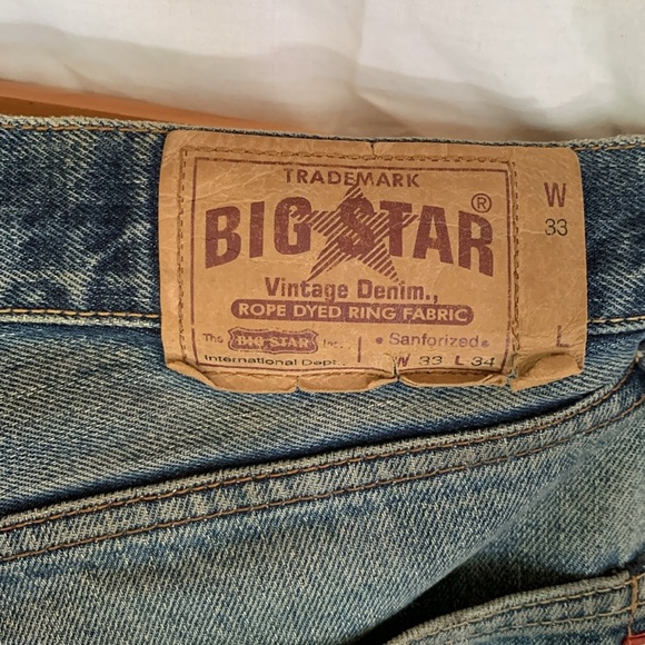 Men’s Big Star Vintage denim Roped Dyed Ring Fabric Light Blue Straight Jeans - Picture 3 of 5